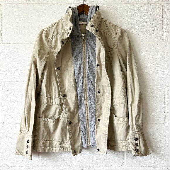 DKNY JEANS Cotton Khaki Zip Up Button Up Hooded Utility Jacket Women’s Medium - Picture 3 of 6